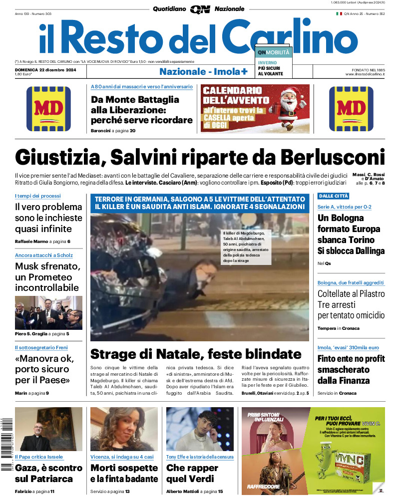 Prima-pagina-il resto del carlino-edizione-di-oggi-20241222